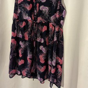 Modcloth 2X navy jellyfish print chiffon 2 layer dress